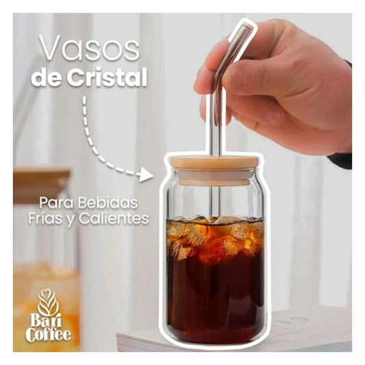 🥤 Set de Vasos Baricoffee con Tapa de Bambú 16 oz.