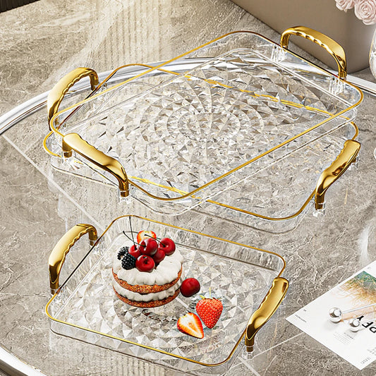 Bandeja plástica de gran capacidad con asas dobles. Ideal para postres, frutas, joyería o accesorios. Práctica y decorativa para organizar tu cocina o cualquier espacio del hogar.