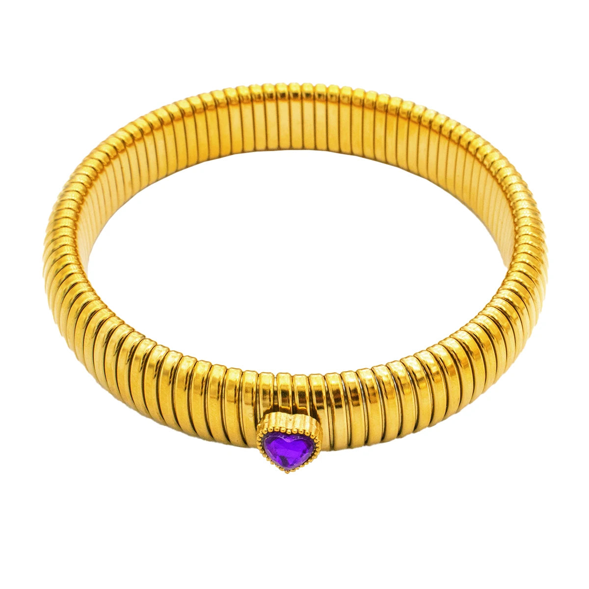 Pulsera retro de acero inoxidable, impermeable y elástica, con acabado pulido y baño de oro 18K. Joyería de moda unisex para hombre y mujer