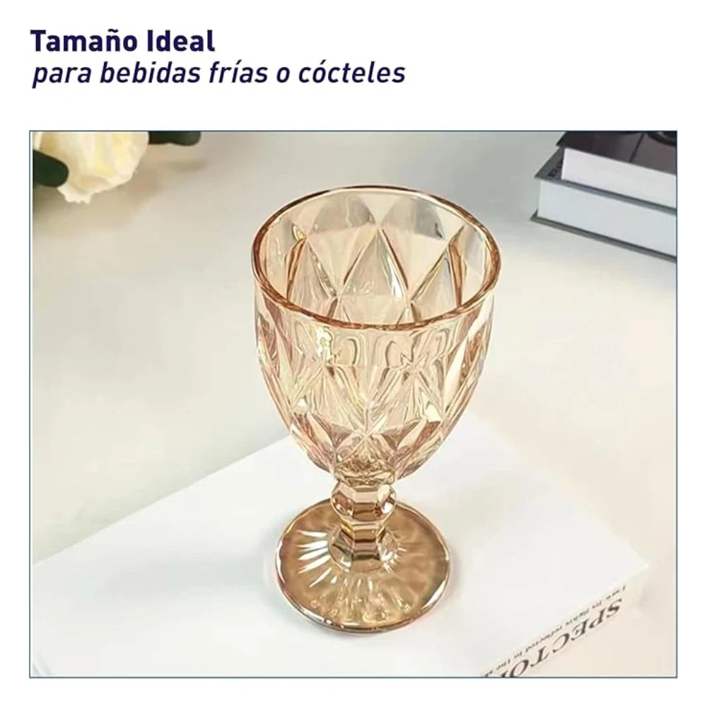🥂 Set de 6 copas de vidrio ámbar 240ml: diseño elegante, resistente y perfecto para bebidas diarias o reuniones especiales. ¡Un toque retro que realza tu mesa!