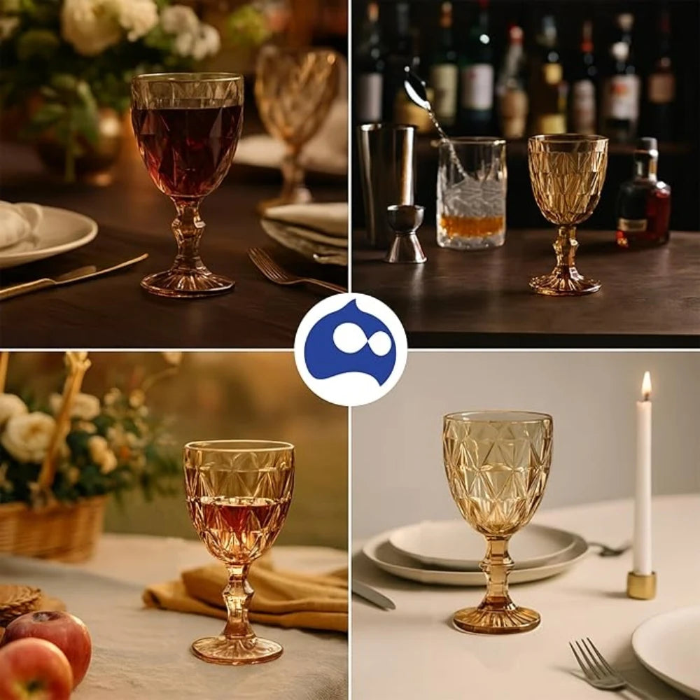 🥂 Set de 6 copas de vidrio ámbar 240ml: diseño elegante, resistente y perfecto para bebidas diarias o reuniones especiales. ¡Un toque retro que realza tu mesa!