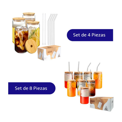 🥤 Set de Vasos Baricoffee con Tapa de Bambú 16 oz.