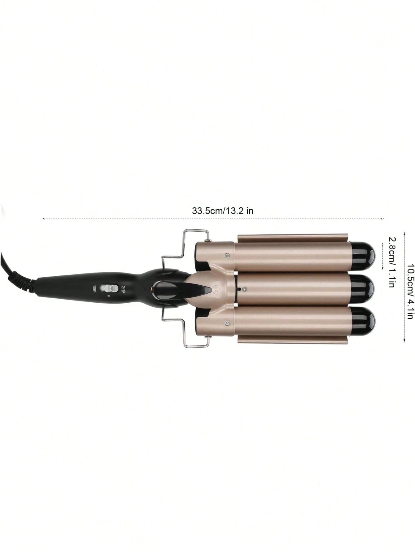 Rizadora Triple Barril 180°–210° Herramienta eléctrica para ondas definidas con temperatura ajustable de 180° a 210°. Diseño seguro anti-flama, ideal para peinados duraderos estilo francés en casa o barbería.