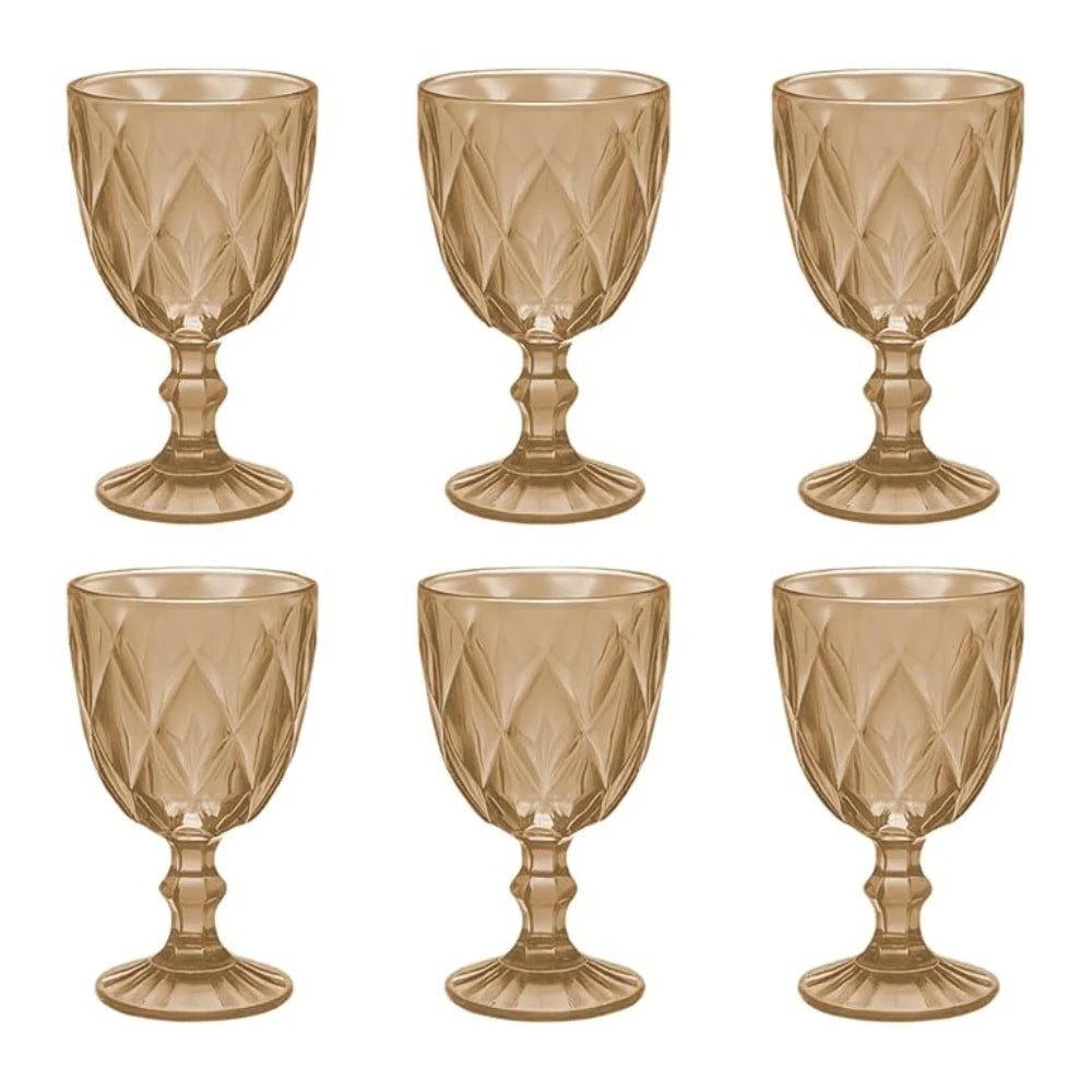 🥂 Set de 6 copas de vidrio ámbar 240ml: diseño elegante, resistente y perfecto para bebidas diarias o reuniones especiales. ¡Un toque retro que realza tu mesa!