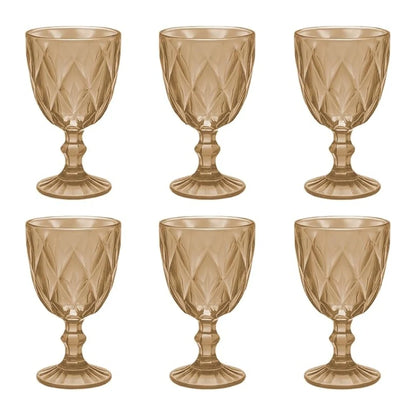 🥂 Set de 6 copas de vidrio ámbar 240ml: diseño elegante, resistente y perfecto para bebidas diarias o reuniones especiales. ¡Un toque retro que realza tu mesa!