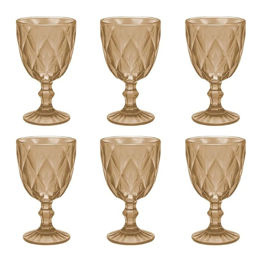 🥂 Set de 6 copas de vidrio ámbar 240ml: diseño elegante, resistente y perfecto para bebidas diarias o reuniones especiales. ¡Un toque retro que realza tu mesa!