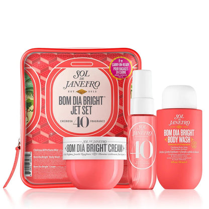 Set Sol de Janeiro: incluye mist de perfume 30ml, aceite de ducha 90ml y manteca corporal 50ml. Fragancias irresistibles y cuidado duradero para cabello y piel. ¡Luce y huele espectacular todo el día!