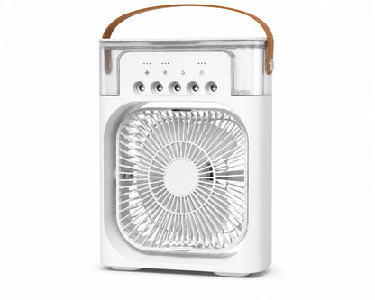 Abanico Mini aire acondicionado portátil USB con tanque de agua: 4 en 1 (ventilador, humidificador, luz LED). Con 3 velocidades, oscilación automática y temporizador de 2-6 horas. ¡Fresco, práctico y compacto para cualquier espacio!