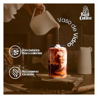 🥤 Set de Vasos Baricoffee con Tapa de Bambú 16 oz.
