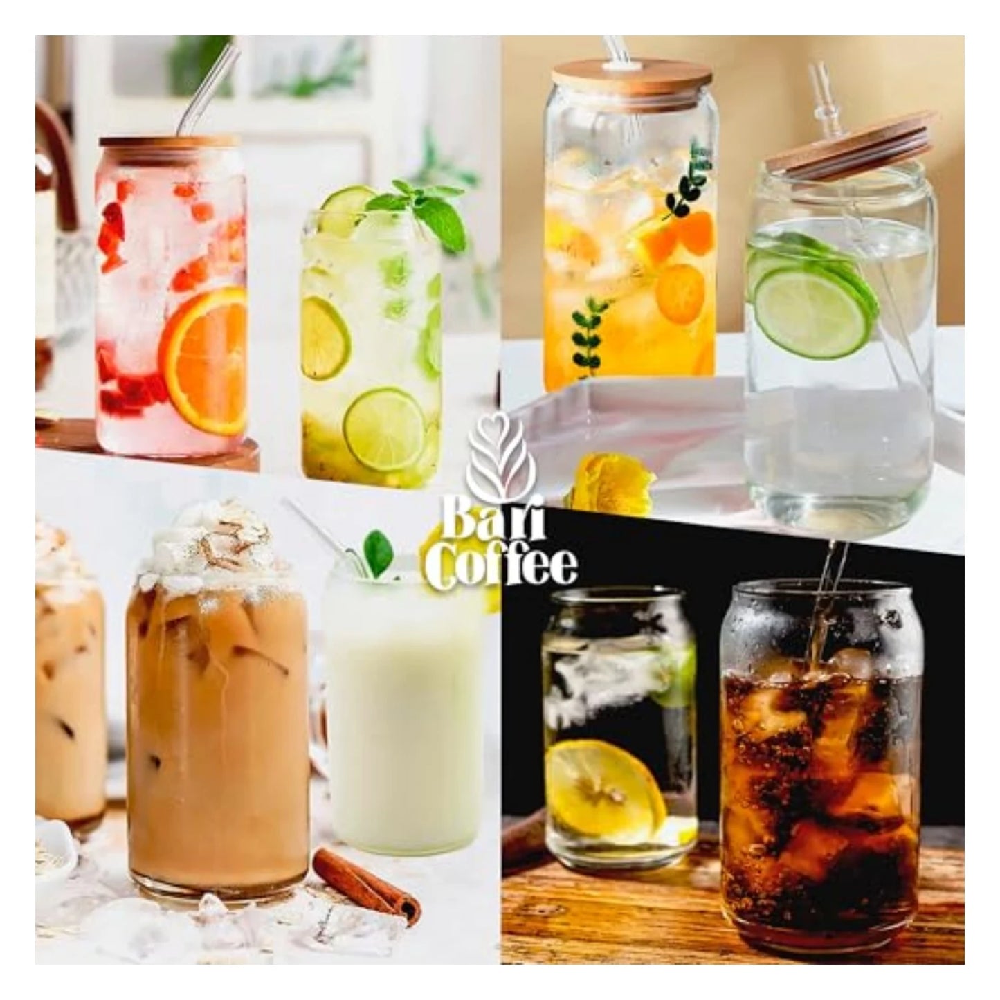 🥤 Set de Vasos Baricoffee con Tapa de Bambú 16 oz.