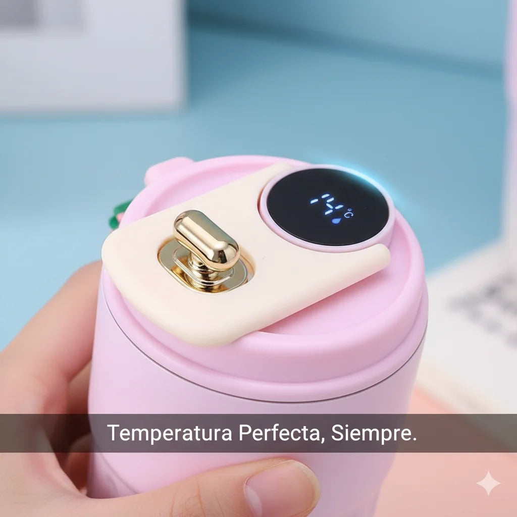 Termo inteligente de acero inoxidable 316 con pantalla LED de temperatura, 450ml. Mantiene café, té o agua a la temperatura ideal. Portátil, hermético y perfecto para oficina, gimnasio o viajes. ¡Tecnología y estilo en cada sorbo!