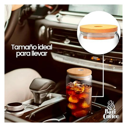 🥤 Set de Vasos Baricoffee con Tapa de Bambú 16 oz.