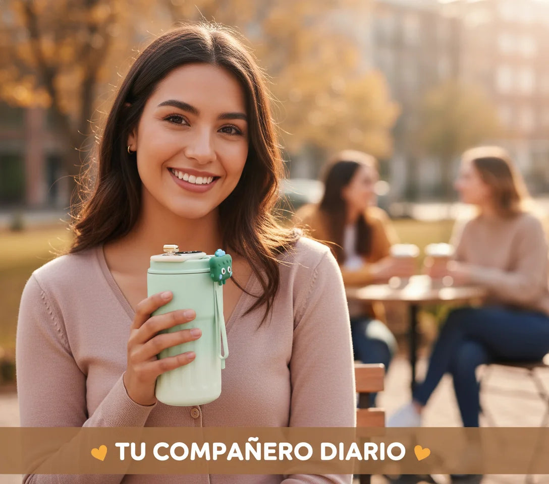 Termo inteligente de acero inoxidable 316 con pantalla LED de temperatura, 450ml. Mantiene café, té o agua a la temperatura ideal. Portátil, hermético y perfecto para oficina, gimnasio o viajes. ¡Tecnología y estilo en cada sorbo!
