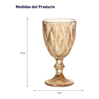 🥂 Set de 6 copas de vidrio ámbar 240ml: diseño elegante, resistente y perfecto para bebidas diarias o reuniones especiales. ¡Un toque retro que realza tu mesa!