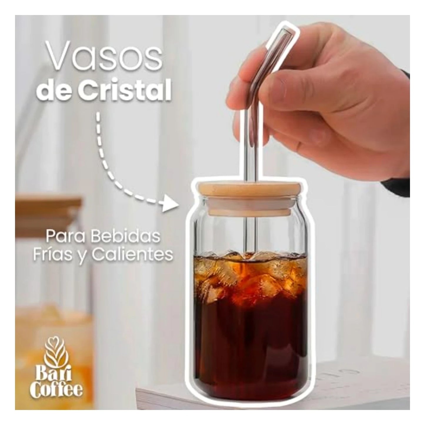 🥤 Set de Vasos Baricoffee con Tapa de Bambú 16 oz.