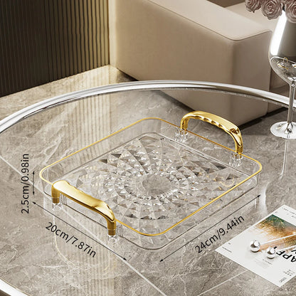 Bandeja plástica de gran capacidad con asas dobles. Ideal para postres, frutas, joyería o accesorios. Práctica y decorativa para organizar tu cocina o cualquier espacio del hogar.