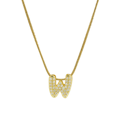 ✨ Collar inicial con letra inglesa, bañado en oro 18K y decorado con circonias incrustadas. Diseño puff/bubble llamativo, moderno y femenino, ideal para destacar tu estilo.