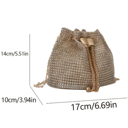 💎 Bolso crossbody con cordón adornado con brillantes: estilo bucket multifuncional, elegante y práctico para uso diario o eventos formales. ¡Un accesorio que combina lujo y comodidad!