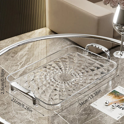 Bandeja plástica de gran capacidad con asas dobles. Ideal para postres, frutas, joyería o accesorios. Práctica y decorativa para organizar tu cocina o cualquier espacio del hogar.