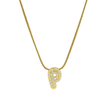 ✨ Collar inicial con letra inglesa, bañado en oro 18K y decorado con circonias incrustadas. Diseño puff/bubble llamativo, moderno y femenino, ideal para destacar tu estilo.
