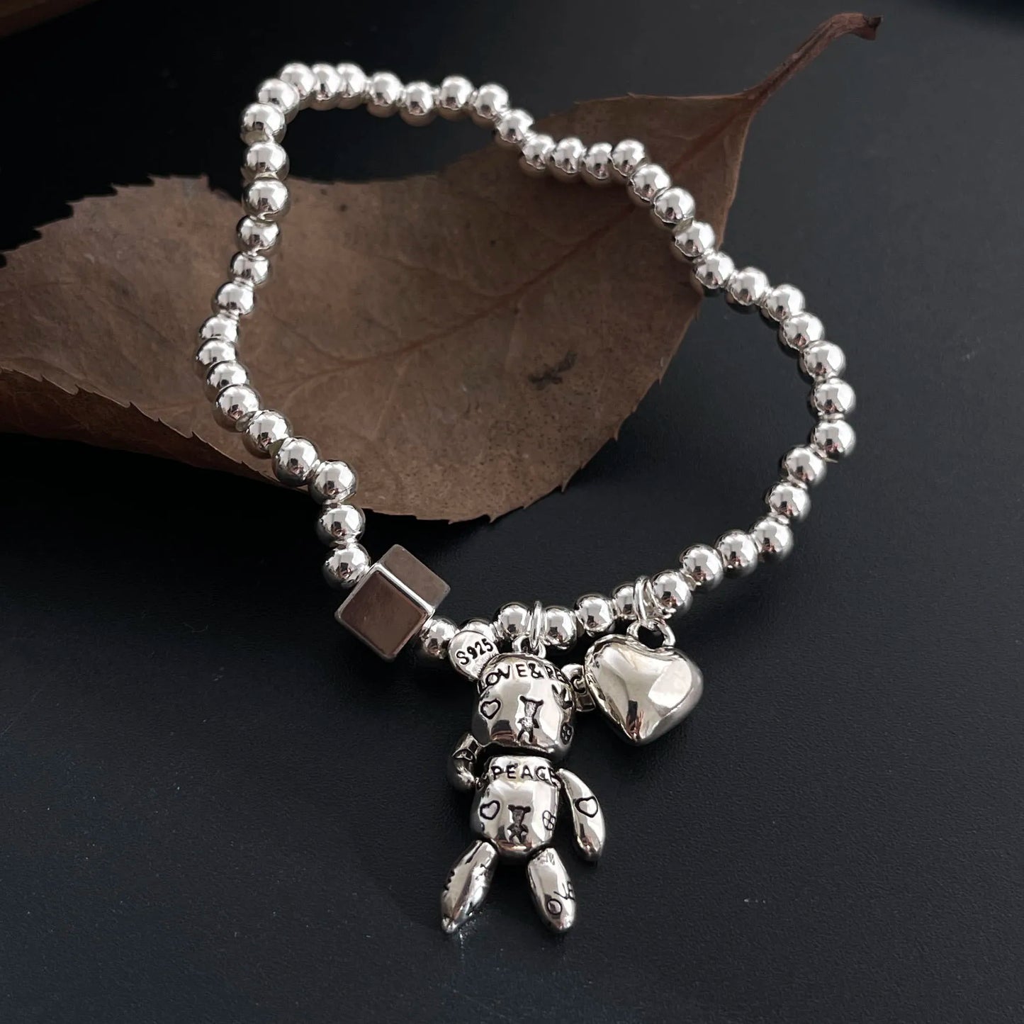 Pulseras de plata 925 para mujer y hombre, accesorios de moda vintage con cuentas y dije, joyería de fiesta