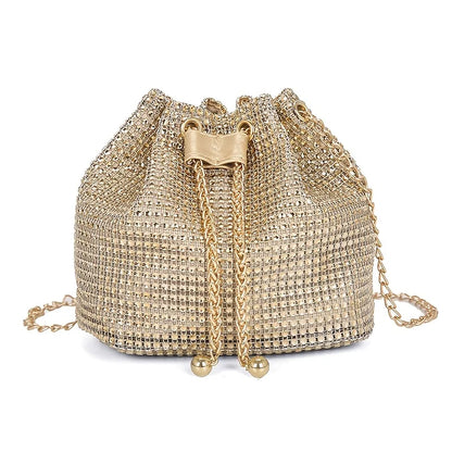 💎 Bolso crossbody con cordón adornado con brillantes: estilo bucket multifuncional, elegante y práctico para uso diario o eventos formales. ¡Un accesorio que combina lujo y comodidad!