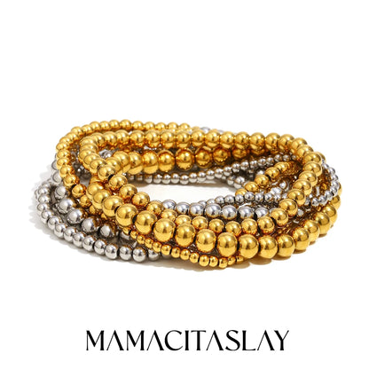 Pulsera MamacitaSlay de cuentas elásticas en acero inoxidable 316L, bañada en oro 18K. Resistente al agua, de alta calidad y perfecta como regalo elegante.