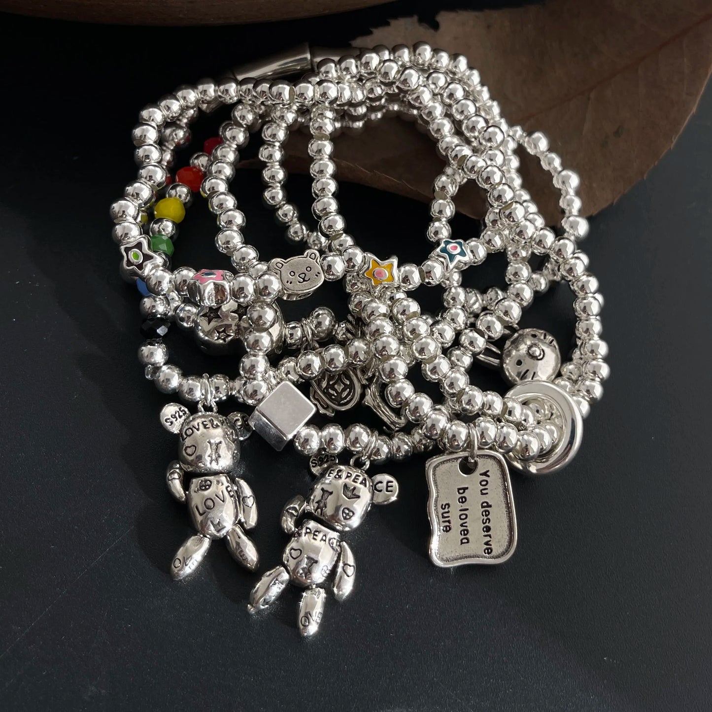 Pulseras de plata 925 para mujer y hombre, accesorios de moda vintage con cuentas y dije, joyería de fiesta