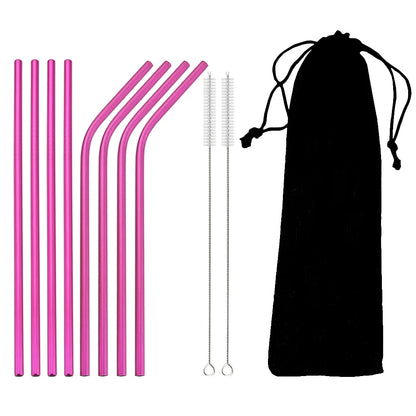 🥤 Set de popotes metálicos reutilizables en acero inoxidable 304, con cepillo de limpieza incluido. Coloridos, resistentes y perfectos para cócteles, vasos y bebidas diarias.