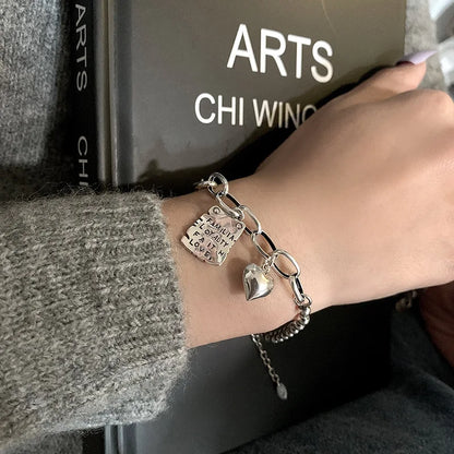 ✨Pulsera punk de plata 925 con cuentas geométricas e inscripción “Peace of Mind”. Diseño irregular y ajustable, ideal para mujer o niña. Joyería de moda perfecta como regalo especial.