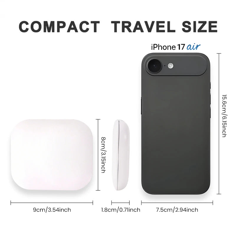 Espejo compacto con luces LED, aumento 1X/2X y diseño plegable portátil. Perfecto para maquillaje de viaje, bolso o como regalo práctico y elegante.