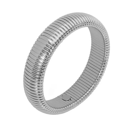 Pulsera retro de acero inoxidable, impermeable y elástica, con acabado pulido y baño de oro 18K. Joyería de moda unisex para hombre y mujer