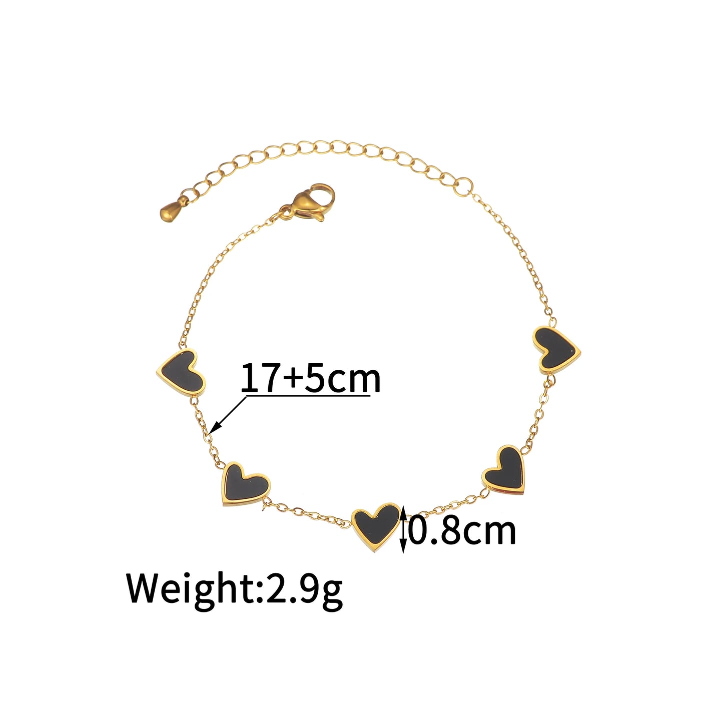 Pulsera de acero inoxidable chapada en oro, con diseño de corazones multicolor estilo gotas de aceite. Joyería llamativa y moderna