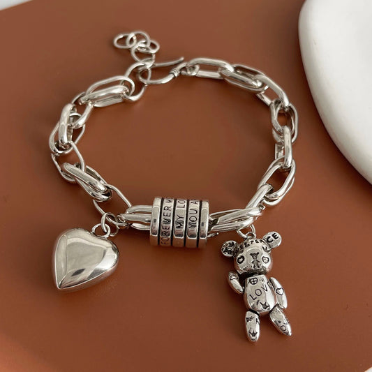 Pulsera vintage hecha a mano en plata esterlina 925 maciza. Diseño especial con corazón, elegante y resistente, ideal para mujer u hombre como regalo de cumpleaños o accesorio clásico.