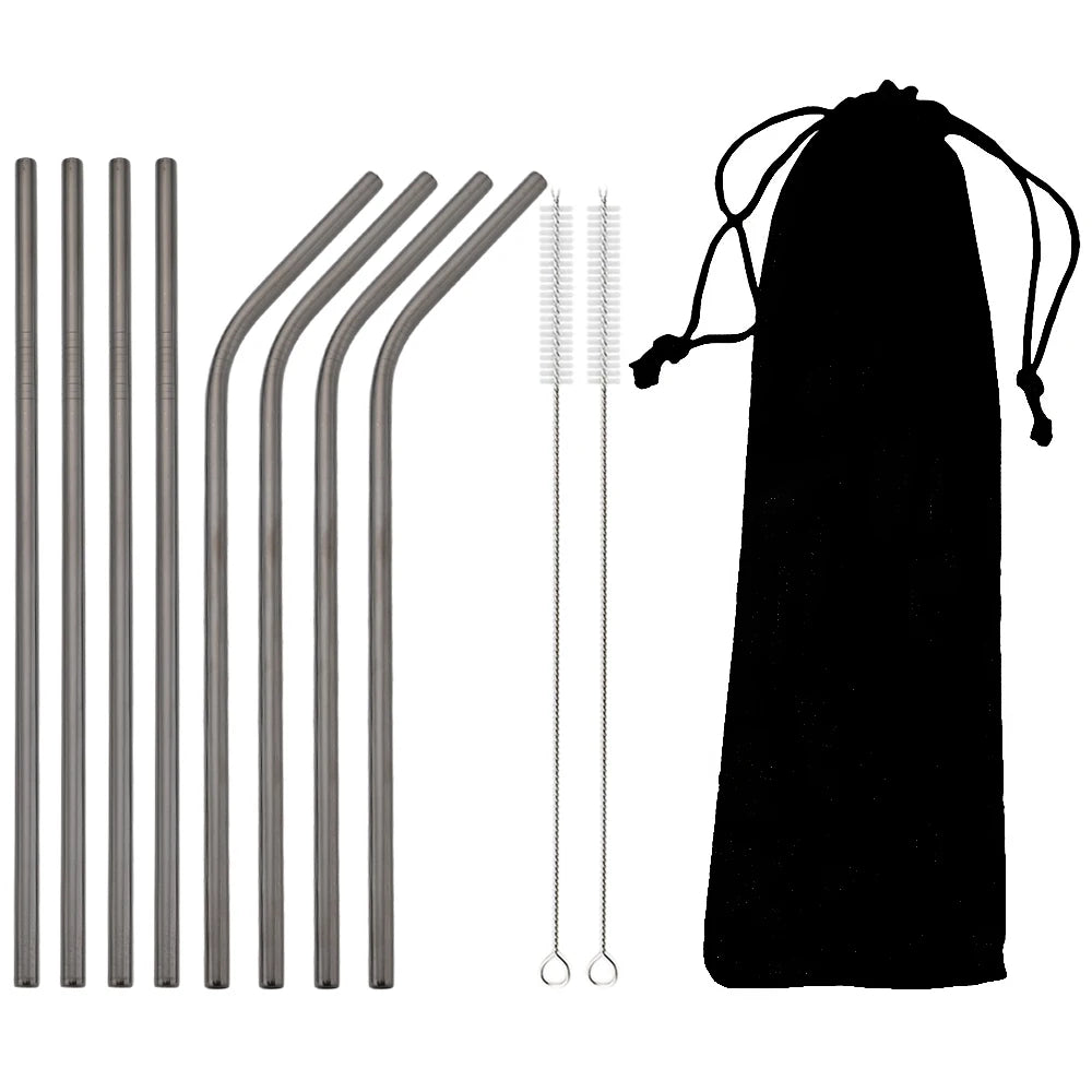 🥤 Set de popotes metálicos reutilizables en acero inoxidable 304, con cepillo de limpieza incluido. Coloridos, resistentes y perfectos para cócteles, vasos y bebidas diarias.