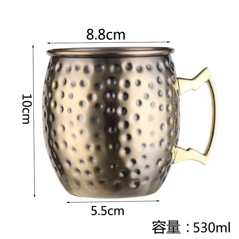 Taza Moscow Mule de acero con asa: resistente, elegante y perfecta para cerveza, vino o cócteles. ¡Un toque moderno que convierte cada brindis en una experiencia única!
