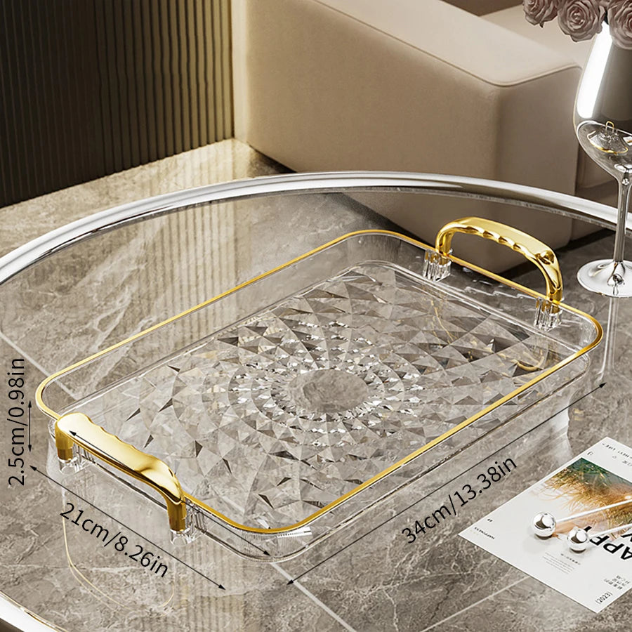 Bandeja plástica de gran capacidad con asas dobles. Ideal para postres, frutas, joyería o accesorios. Práctica y decorativa para organizar tu cocina o cualquier espacio del hogar.