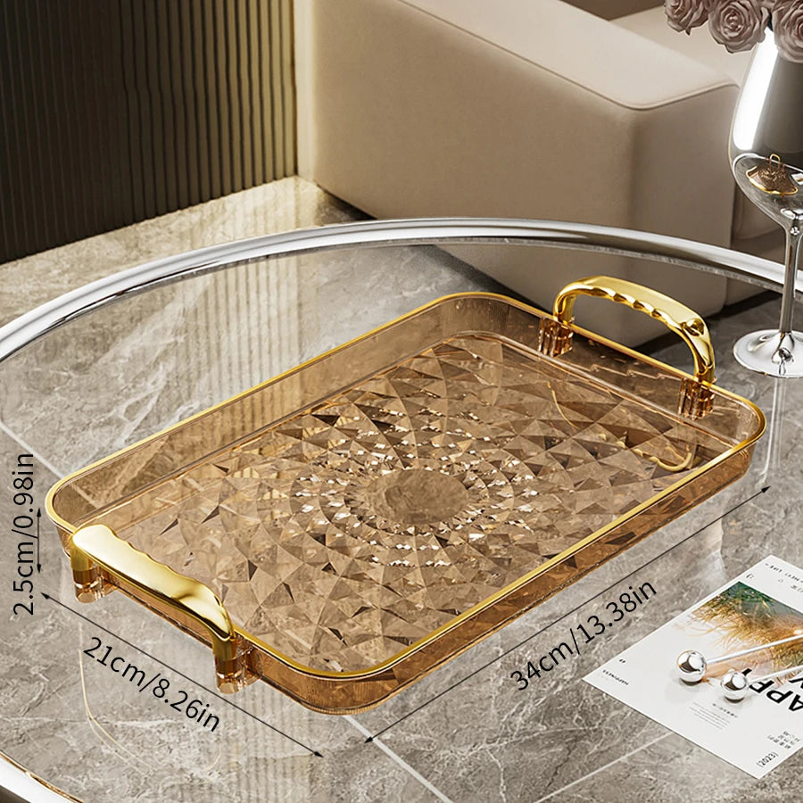 Bandeja plástica de gran capacidad con asas dobles. Ideal para postres, frutas, joyería o accesorios. Práctica y decorativa para organizar tu cocina o cualquier espacio del hogar.