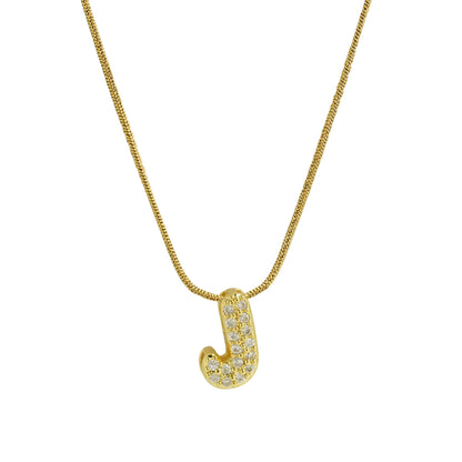 ✨ Collar inicial con letra inglesa, bañado en oro 18K y decorado con circonias incrustadas. Diseño puff/bubble llamativo, moderno y femenino, ideal para destacar tu estilo.