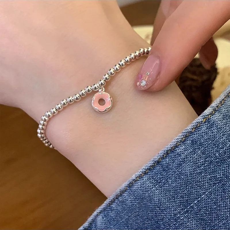 ✨Pulsera punk de plata 925 con cuentas geométricas e inscripción “Peace of Mind”. Diseño irregular y ajustable, ideal para mujer o niña. Joyería de moda perfecta como regalo especial.