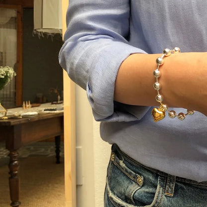 ✨Pulsera punk de plata 925 con cuentas geométricas e inscripción “Peace of Mind”. Diseño irregular y ajustable, ideal para mujer o niña. Joyería de moda perfecta como regalo especial.