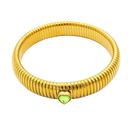 Pulsera retro de acero inoxidable, impermeable y elástica, con acabado pulido y baño de oro 18K. Joyería de moda unisex para hombre y mujer