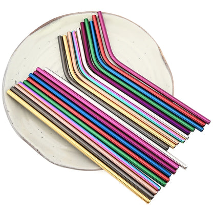 🥤 Set de popotes metálicos reutilizables en acero inoxidable 304, con cepillo de limpieza incluido. Coloridos, resistentes y perfectos para cócteles, vasos y bebidas diarias.