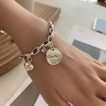 ✨Pulsera punk de plata 925 con cuentas geométricas e inscripción “Peace of Mind”. Diseño irregular y ajustable, ideal para mujer o niña. Joyería de moda perfecta como regalo especial.