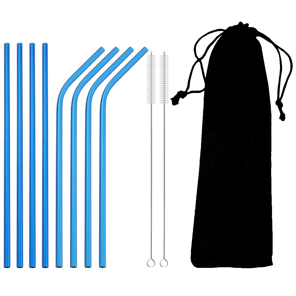 🥤 Set de popotes metálicos reutilizables en acero inoxidable 304, con cepillo de limpieza incluido. Coloridos, resistentes y perfectos para cócteles, vasos y bebidas diarias.