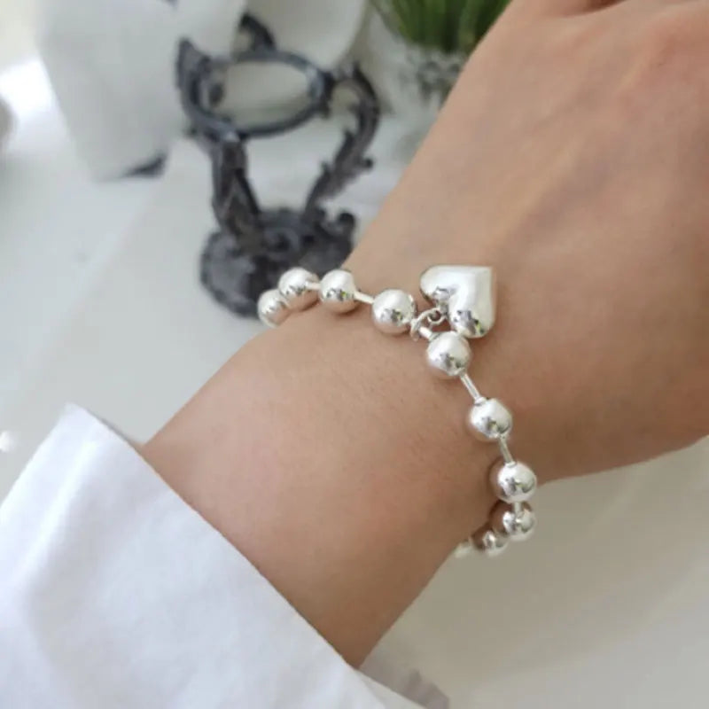 ✨Pulsera punk de plata 925 con cuentas geométricas e inscripción “Peace of Mind”. Diseño irregular y ajustable, ideal para mujer o niña. Joyería de moda perfecta como regalo especial.