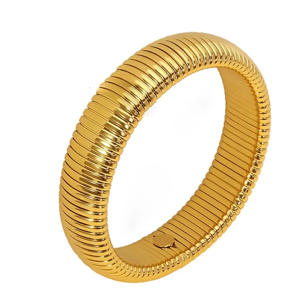 Pulsera retro de acero inoxidable, impermeable y elástica, con acabado pulido y baño de oro 18K. Joyería de moda unisex para hombre y mujer