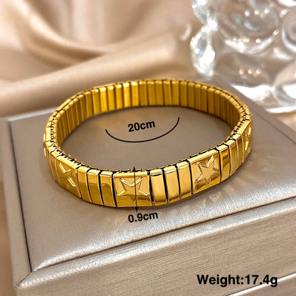 ✨ Pulsera vintage italiana charm elástica en acero inoxidable, con patrón de estrellas. Ajustable y elegante, ideal para mujeres que buscan estilo clásico con un toque moderno.