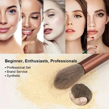 Set de brochas de maquillaje profesionales: suaves y esponjosas para base, polvo, sombras y difuminado. Incluye kabuki y blending, ideales para un acabado perfecto.