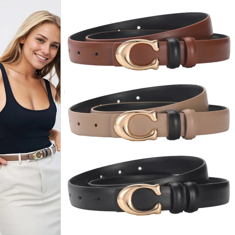 👗 Cinturón de moda para mujer, con hebilla en forma de C y acabado liso. Diseño elegante y reversible, ideal como regalo para mamá. Alta calidad y estilo sofisticado.